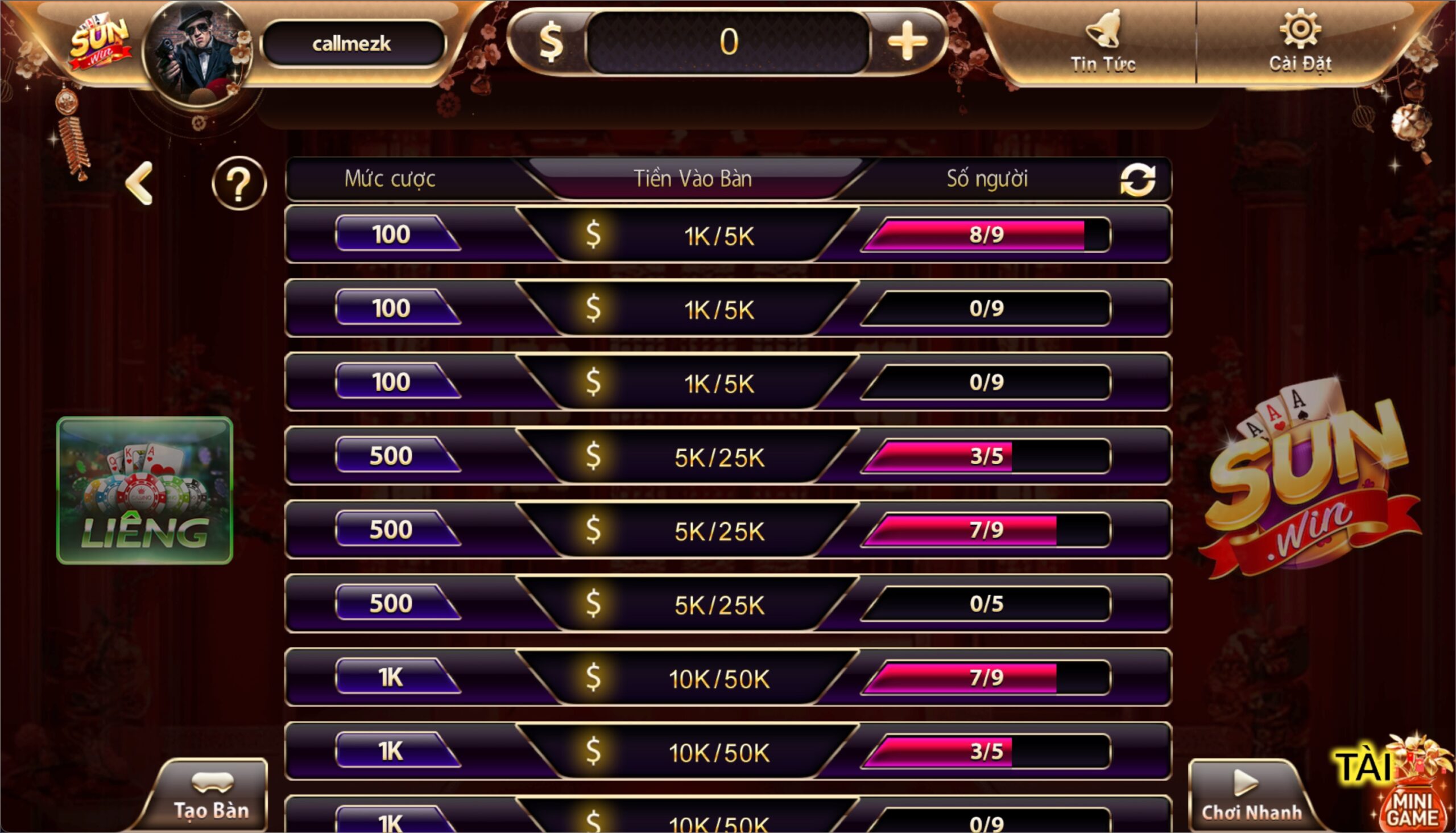 sảnh game liêng 3 cây kubet11